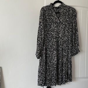 J. Crew Black and White Floral Long Sleeve Dress